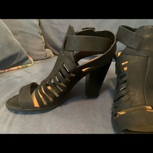 Black high heeled sandals